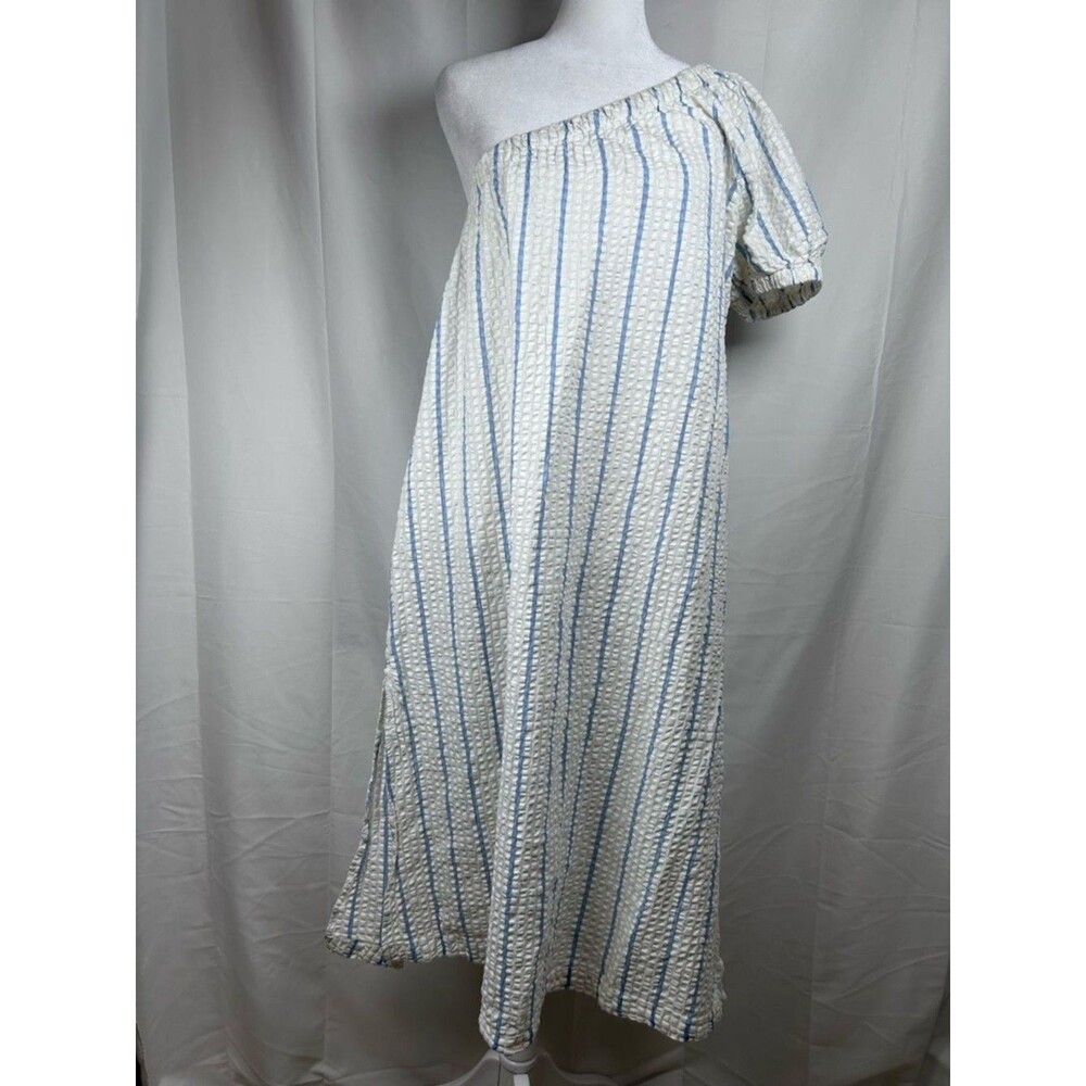 Madewell Seersucker Striped One Shoulder Dress Small Cotton Beach Cover Up